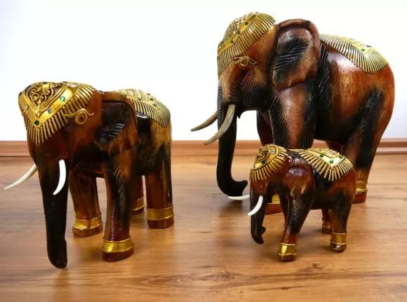 Elefanten aus Holz  *Glückselefanten*  mit Glasmosaikverzierung