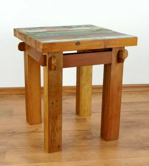 Java, Beistelltisch, Tisch aus buntem recycelten Teakholz/Bootsholz, Nr.63