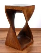 Massivholzsule, asiatischer Beistelltisch, Hocker  *braun*  (gedreht)