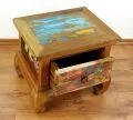 Nachtschrank/Beistelltisch aus recyceltem, bunten Teakholz/Bootsholz, Java (Indonesien), Nr.342