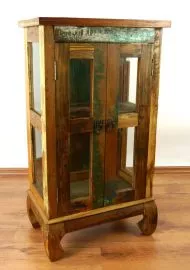 Bunte Vitrine aus recyceltem Teakholz/Bootsholz, Java (Indonesien), Nr.319