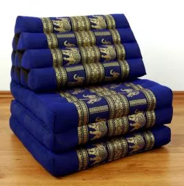 Thaikissen, Sitz- Liegekissen, Dreieckskissen  *blau-Elefanten / Seide*