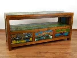 Sideboard aus recyceltem, bunten Teakholz/Bootsholz, Java (Indonesien), Nr.315