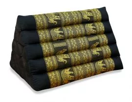 Thaikissen ohne Auflagen, Seiide  *schwarz / Elefanten*  (extrahoch)