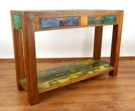 Anrichte/Highboard aus recyceltem, bunten Teakholz/Bootsholz, Java (Indonesien), Nr.320