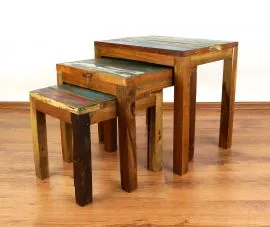 Java,Tische im 3er Set aus buntem, recyceltem Teakholz/Bootsholz, Nr.46