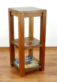 Kleines Regal aus recyceltem, bunten Teakholz/Bootsholz, Java (Indonesien), Nr.343