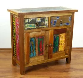 Kommode/Highboard aus recyceltem, bunten Teakholz/Bootsholz, Java (Indonesien), Nr.348