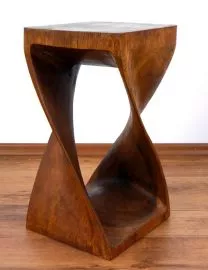 Massivholzsule, asiatischer Beistelltisch, Hocker  *braun*  (gedreht)