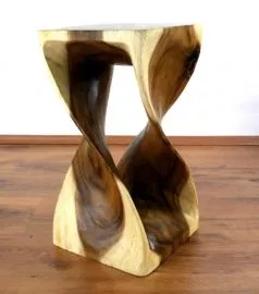 Massivholzsule, asiatischer Beistelltisch, Hocker  *natur*  (gedreht)