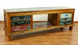 Sideboard/TV Schrank aus recyceltem, bunten Teakholz/Bootsholz, Java (Indonesien), Nr.353