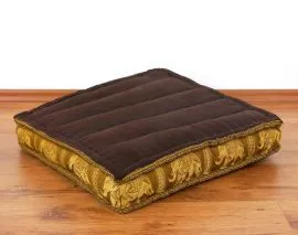 Sitzkissen, Bodensitzkissen mit Seidenstickerei  *dunkelbraun/gold - Elefanten*