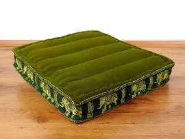 Sitzkissen, Bodensitzkissen mit Seidenstickerei  *grn - Elefanten*