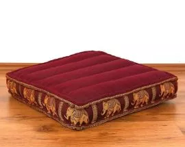 Sitzkissen, Bodensitzkissen mit Seidenstickerei  *rot - Elefanten*
