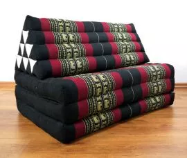 Thaikissen, Dreieckskissen  *schwarz / Elefanten*  (XXL-Breite)