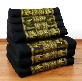 Thaikissen, Sitz- Liegekissen, Dreieckskissen  *schwarz-Elefanten / Seide*